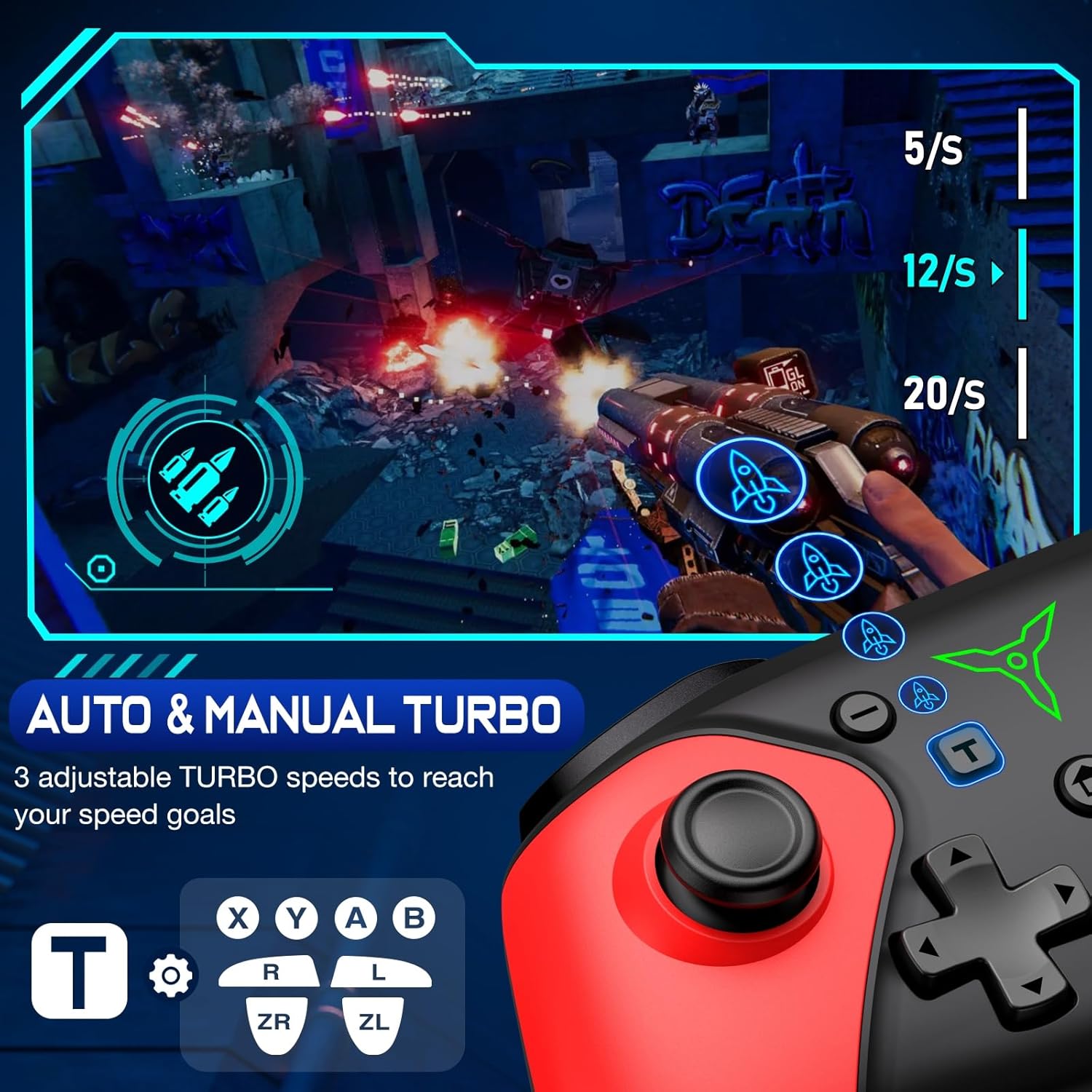 Detalle de Fanxieast Upgraded Wireless Controller for Nintendo Switch (Lite/OLED) – Turbo, programmable back buttons & quick wake-up