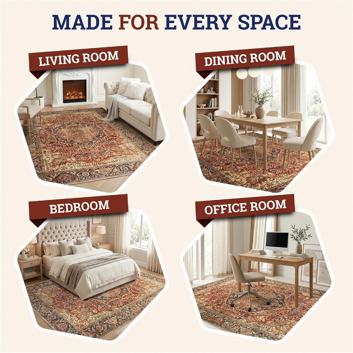 Thumbnail 1 de Aspire Homeware Rugs 240x320 cm: Traditional Cashmere-Style, Extra Large, Easy-Clean & Anti-Slip