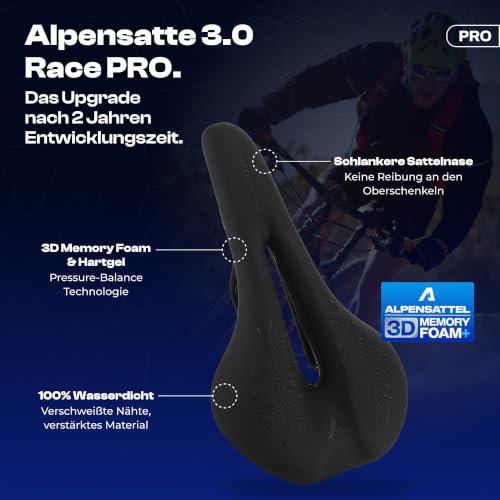 Detalle 2 de ALPENSATTEL Ergonomischer Fahrradsattel Race PRO 3D Memory Foam – universell & atmungsaktiv