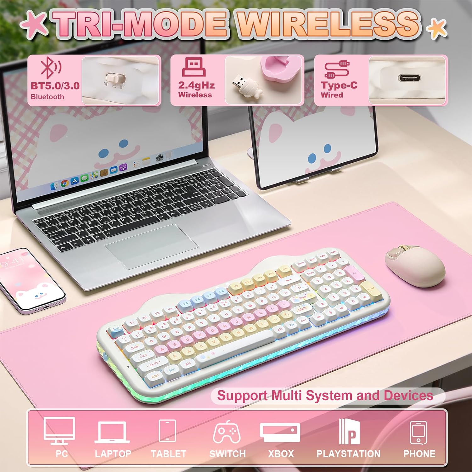 Thumbnail 2 de YUNZII C98 Drahtlose Mechanische Tastatur mit Nummernblock – Beige, Milk V2 Linear Switch
