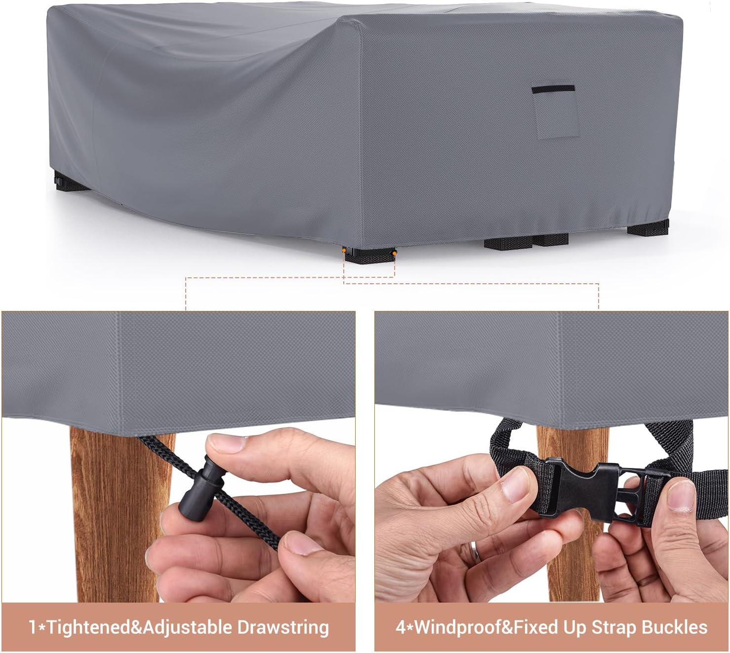 Detalle de Mrrihand MHD-238 Patio Furniture Cover, 108"L x 82"W x 28"H, Gray