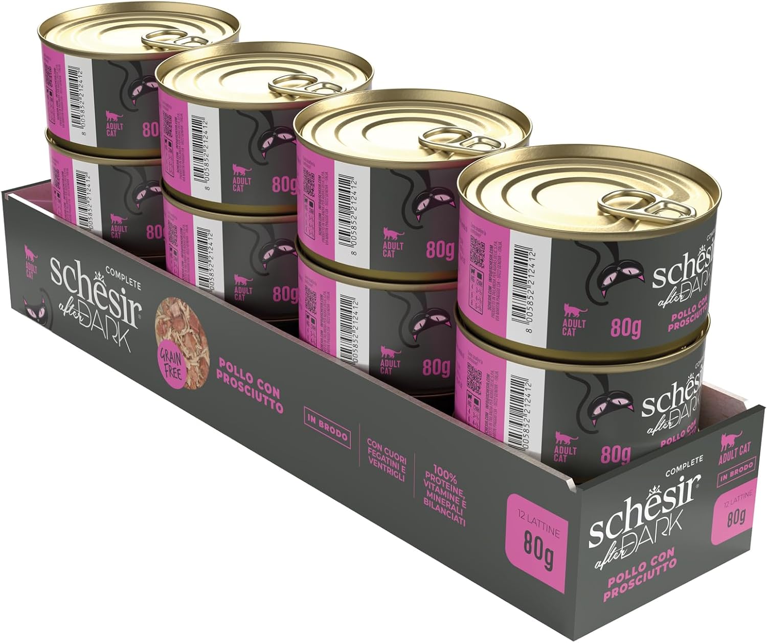 Thumbnail 1 de Schesir After Dark Filetti di Pollo con Prosciutto in Brodo (12 x 80 g) – umido grain free per gatti adulti