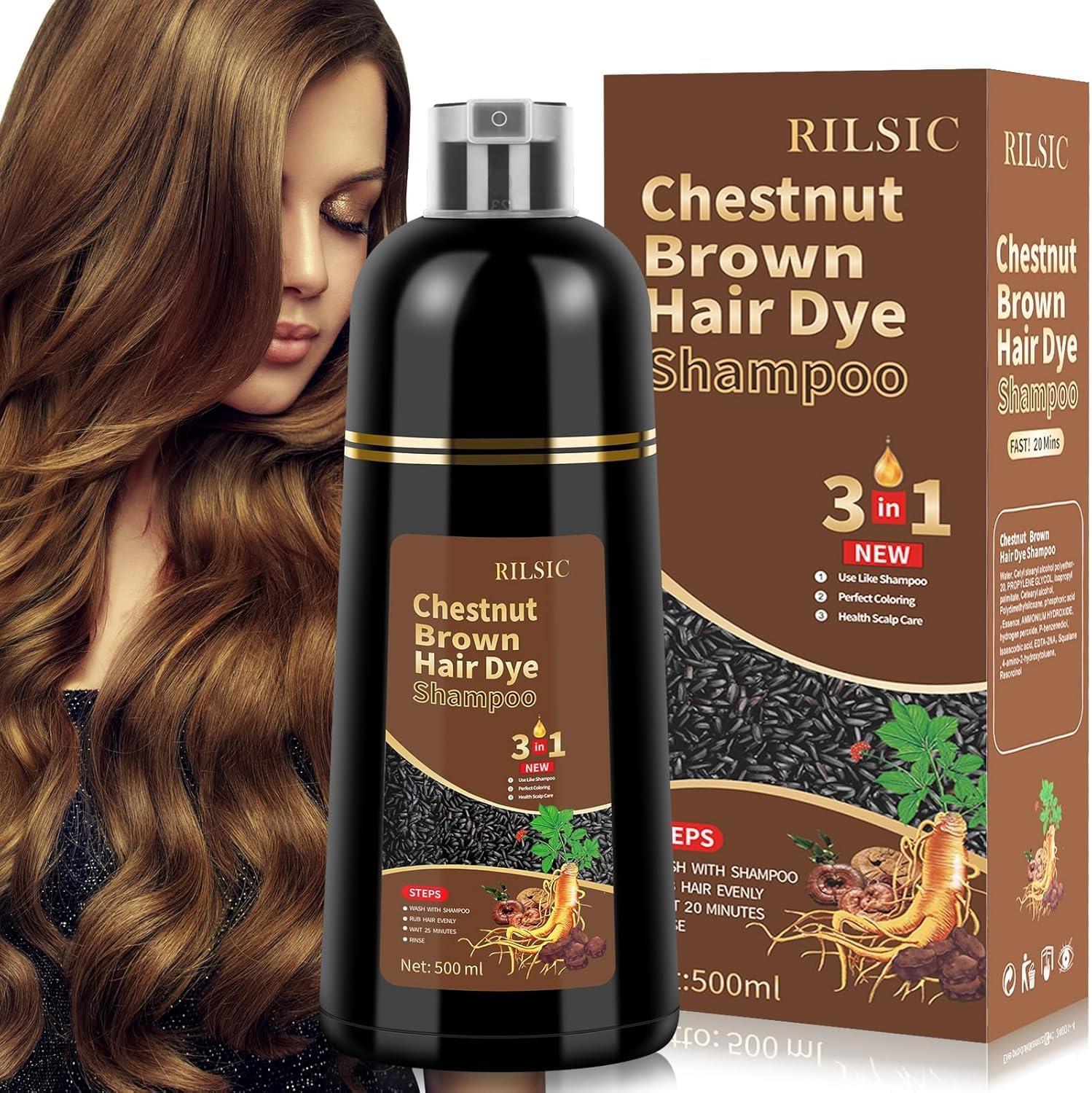 Thumbnail 6 de Dark Brown Hair Dye Shampoo 3 in 1 – Nero per Capelli Bianchi, 500ML