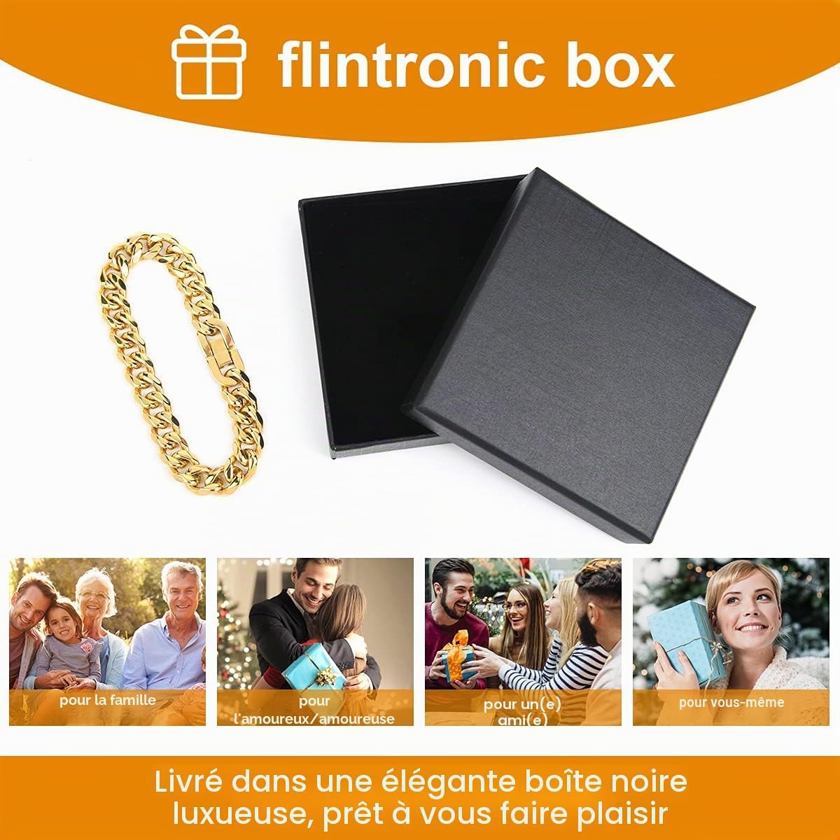 Thumbnail 5 de Flintronic Homme Gourmette Chaîne Bracelet en Acier Inoxydable – Chaîne Large 10 mm, 21 cm