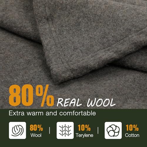 Detalle de REDCAMP Wolldecke 80% Schafwolle – warme Campingdecke grau, 220 × 160 cm