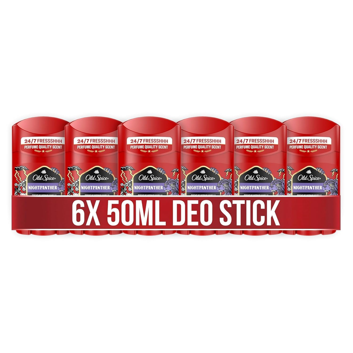 Detalle de Old Spice Night Panther Deostick für Männer – 6×50 ml, Duft in Parfumqualität, 0% Aluminiumsalze