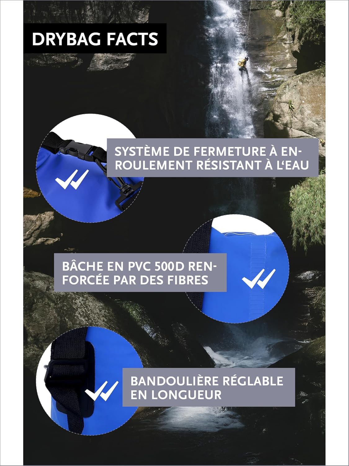 Detalle 2 de DonDon Dry Bag Sac étanche 2L–30L avec bandoulière — robuste, léger et polyvalent