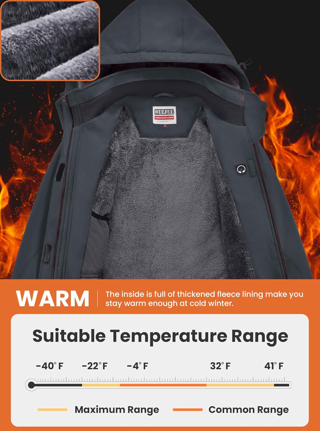 Detalle 2 de WULFUL Women's Waterproof Ski Jacket, Fleece Lined