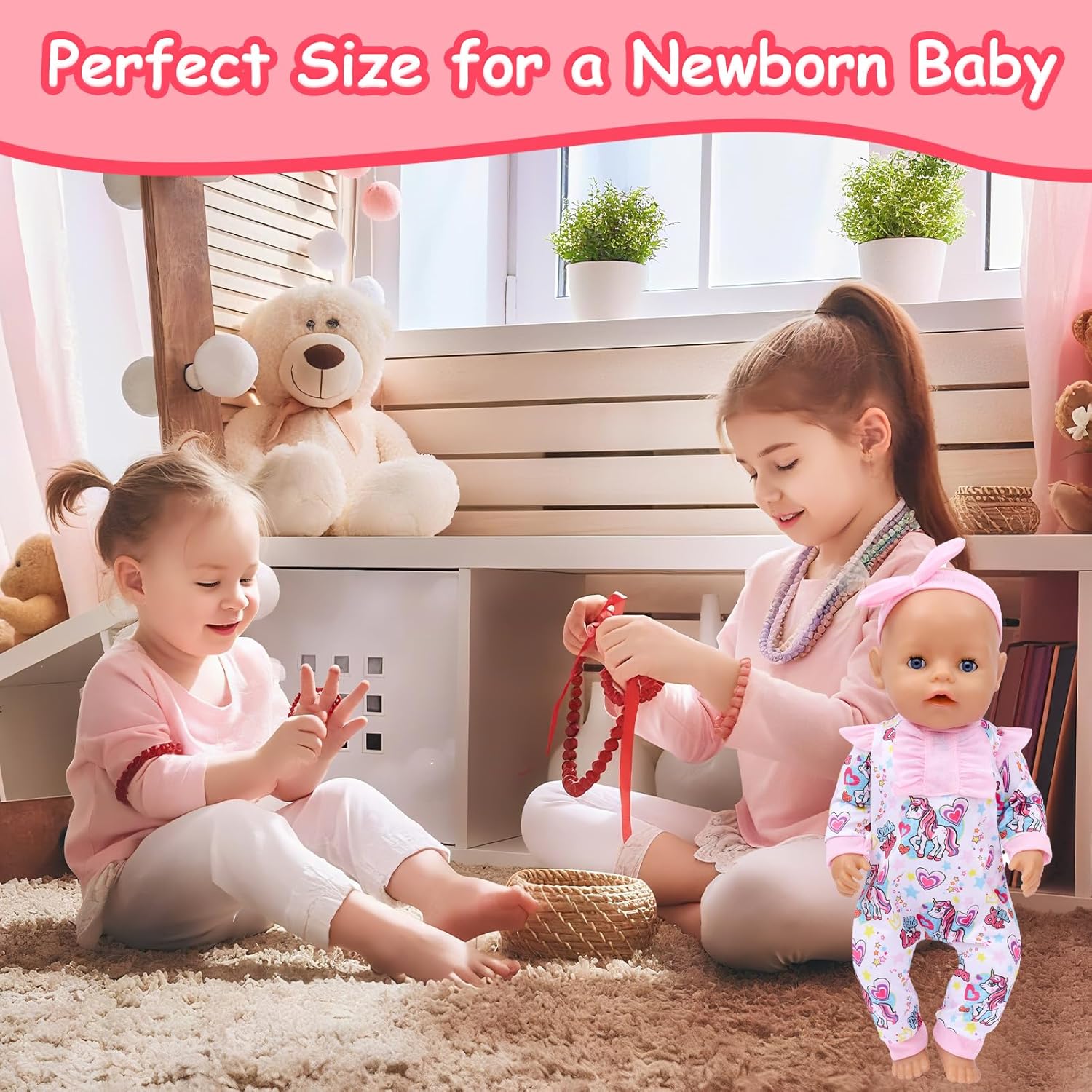 Thumbnail 6 de Puppenkleidung 43 cm Newborn Baby Puppen-Set (Pyjama mit Schleife, Stirnband, Kleiderbügel & Socken) – für 35–43 cm Puppen
