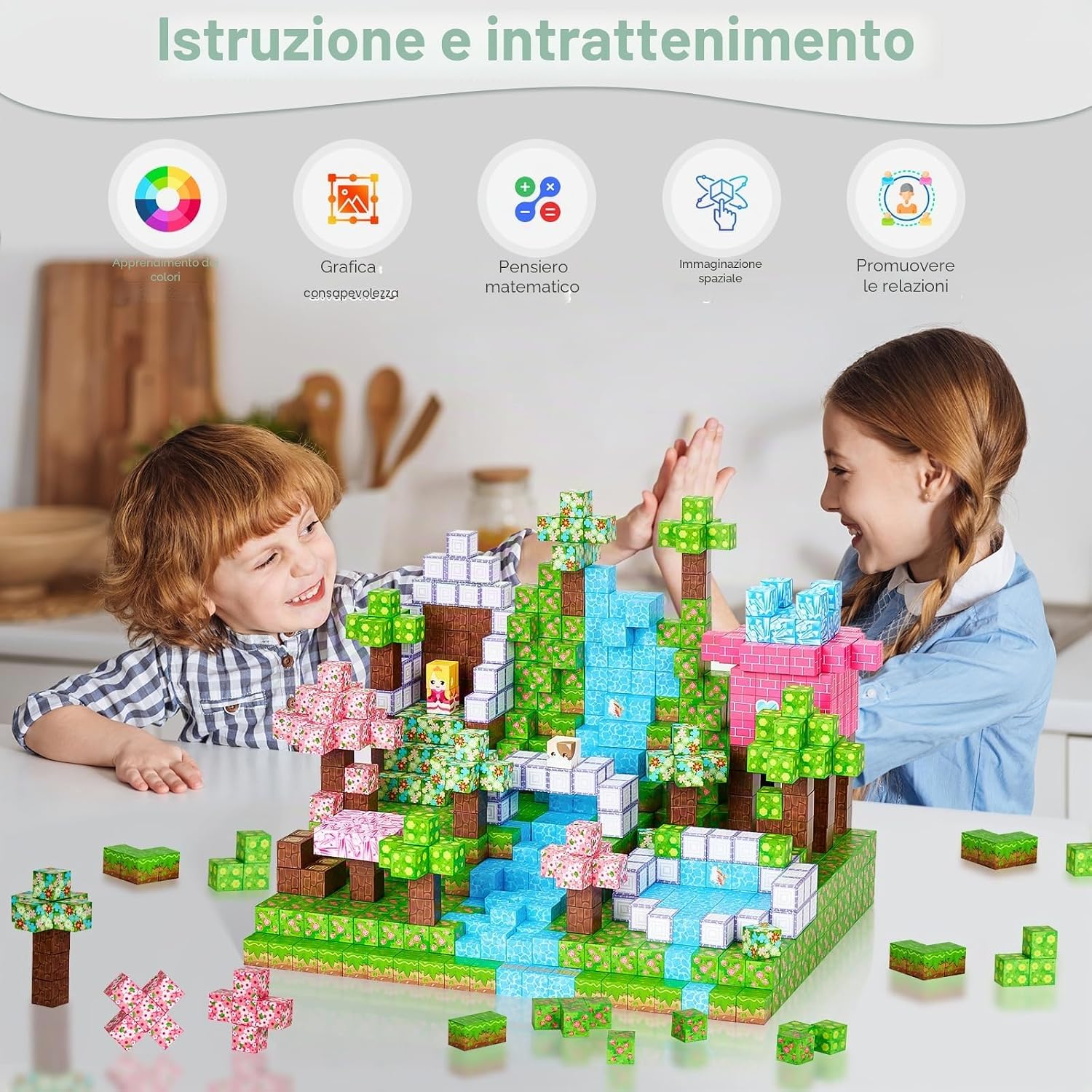 Detalle de Coolzon Blocchi di Costruzioni Magnetiche 154 Pezzi – Un kit creativo per età 3+