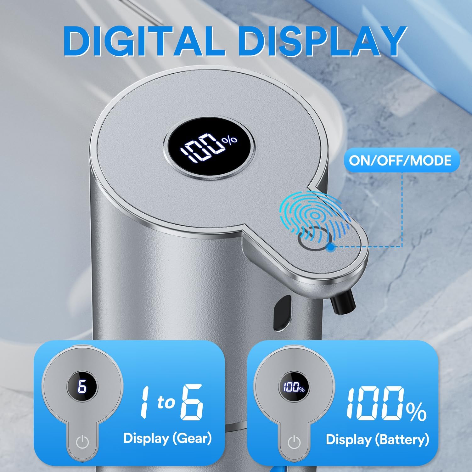 Detalle de Fachixy Seifenspender Automatisch mit digitaler Anzeige – 380 ml, wandmontierbar, berührungslos, IPX5, USB-Aufladung
