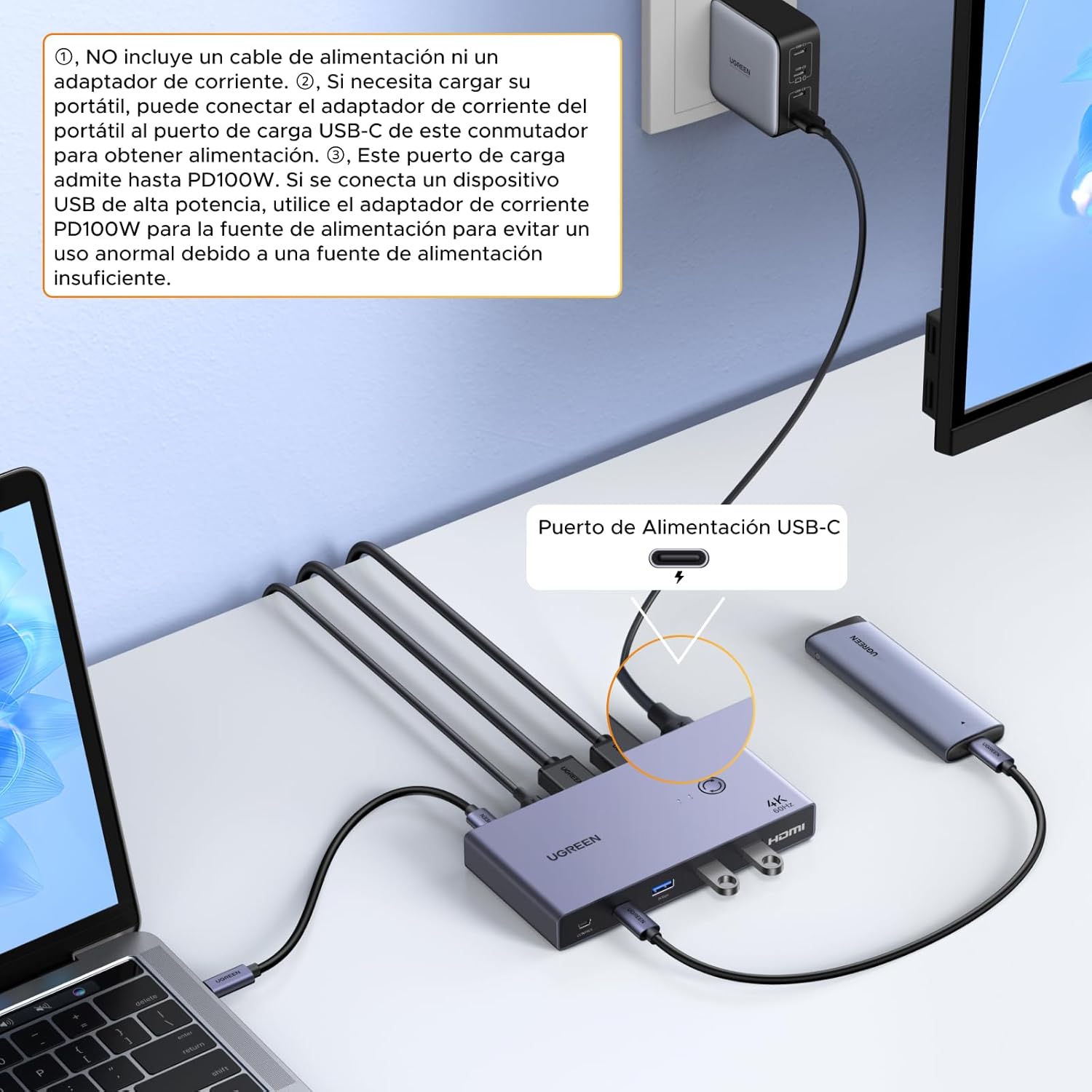 Thumbnail 7 de UGREEN KVM Switch HDMI USB-C 4K 60Hz 2 Entradas 🖥
