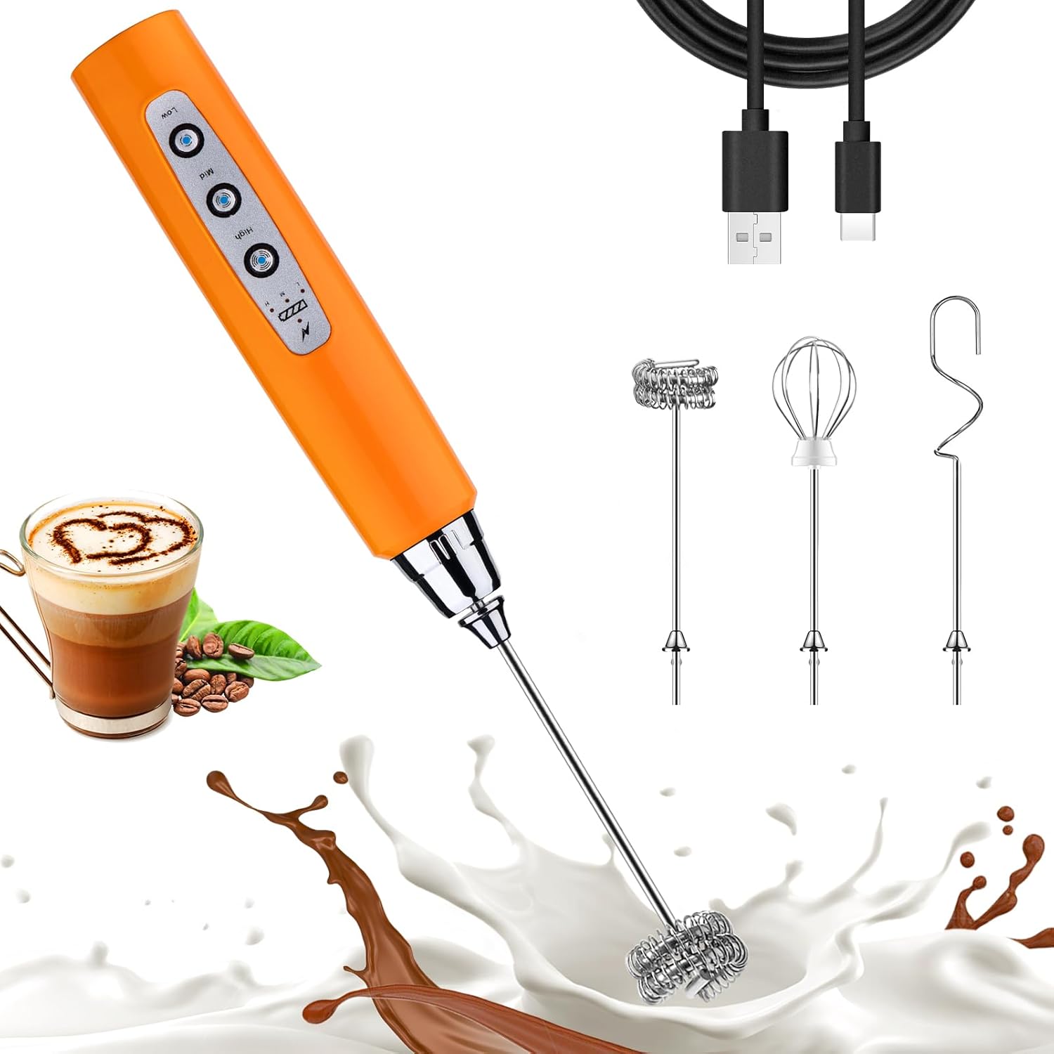 Detalle de Nahida Handheld Milk Frother with 3 Heads