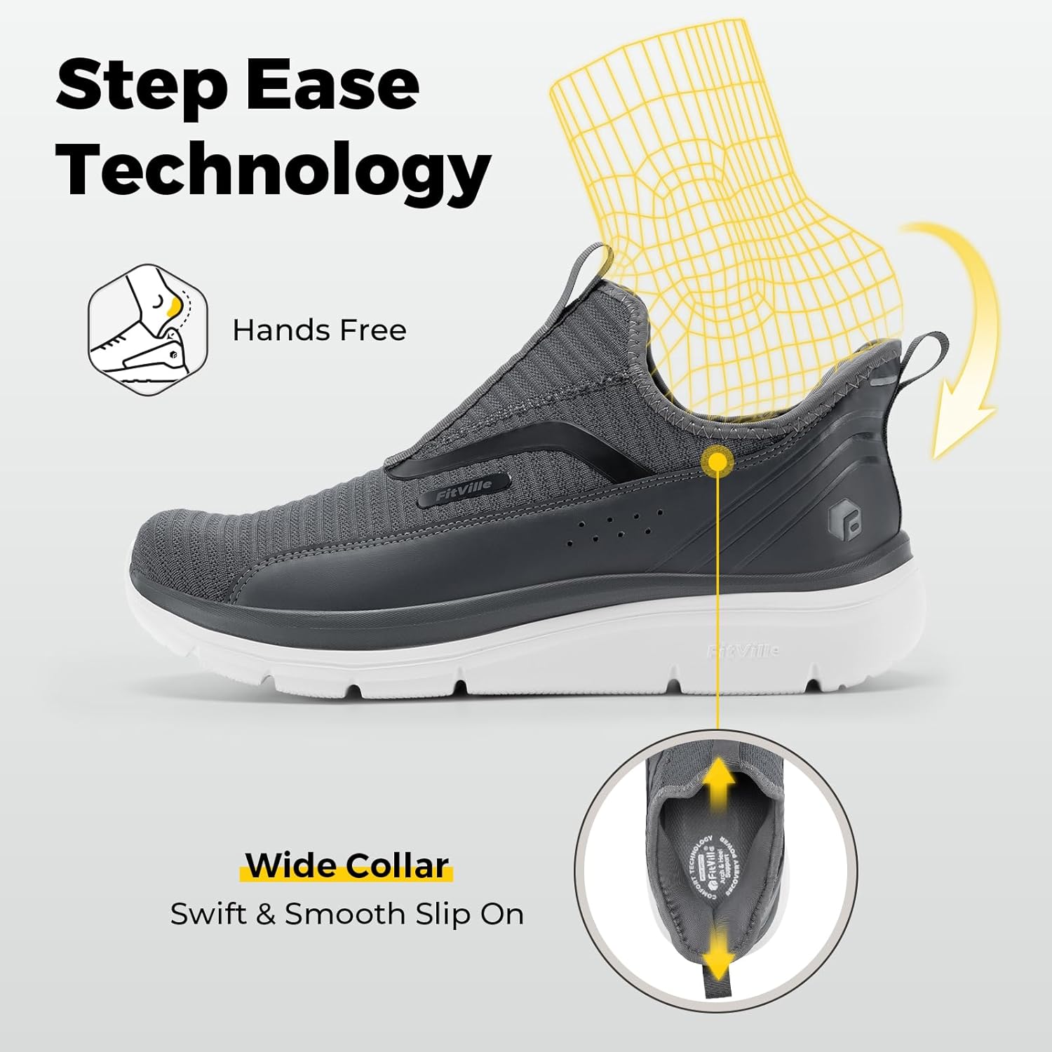 Thumbnail 3 de FitVille Scarpe da Camminata Uomo Extra Larghe Slip-on con Tomaia Elasticizzata