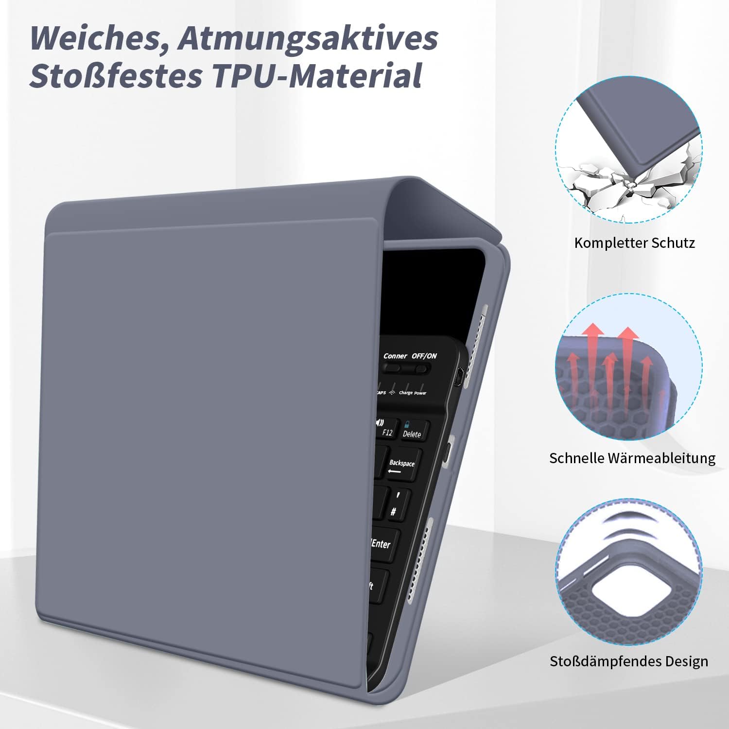 Thumbnail 3 de aoub Hülle mit Tastatur für iPad 9./8./7. Generation 10,2 Zoll – Kabellose QWERTZ Tastaturhülle mit Stifthalter in Violett