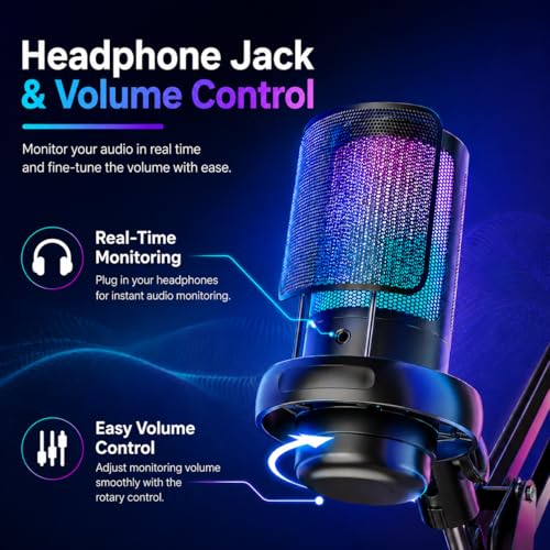 Thumbnail 6 de Anykuu Micro Gaming RGB 24 Bits/192 kHz USB Microphone Condensateur