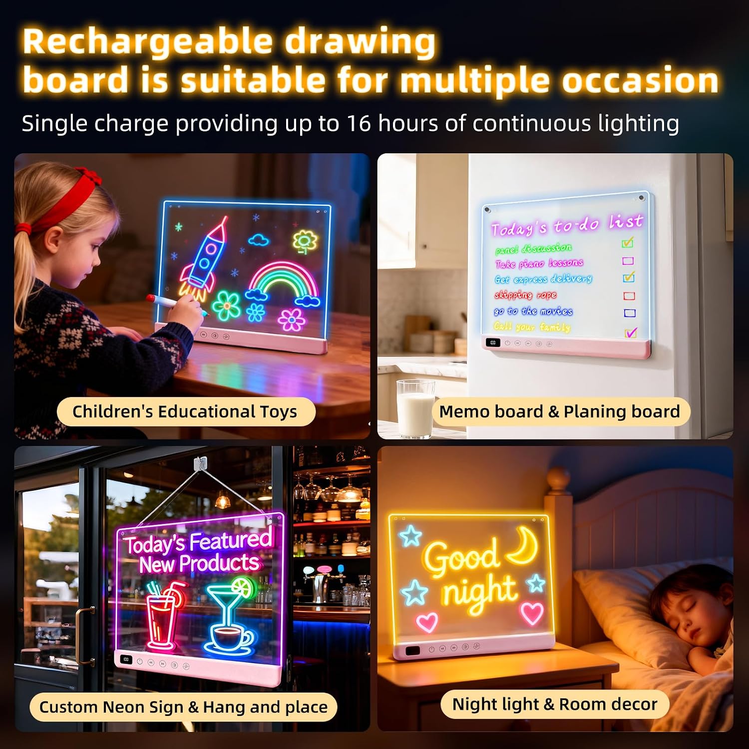 Thumbnail 6 de EKSPRINT 16-Inch LED Drawing Board, Rechargeable Acrylic Surface, 13 Light Effects