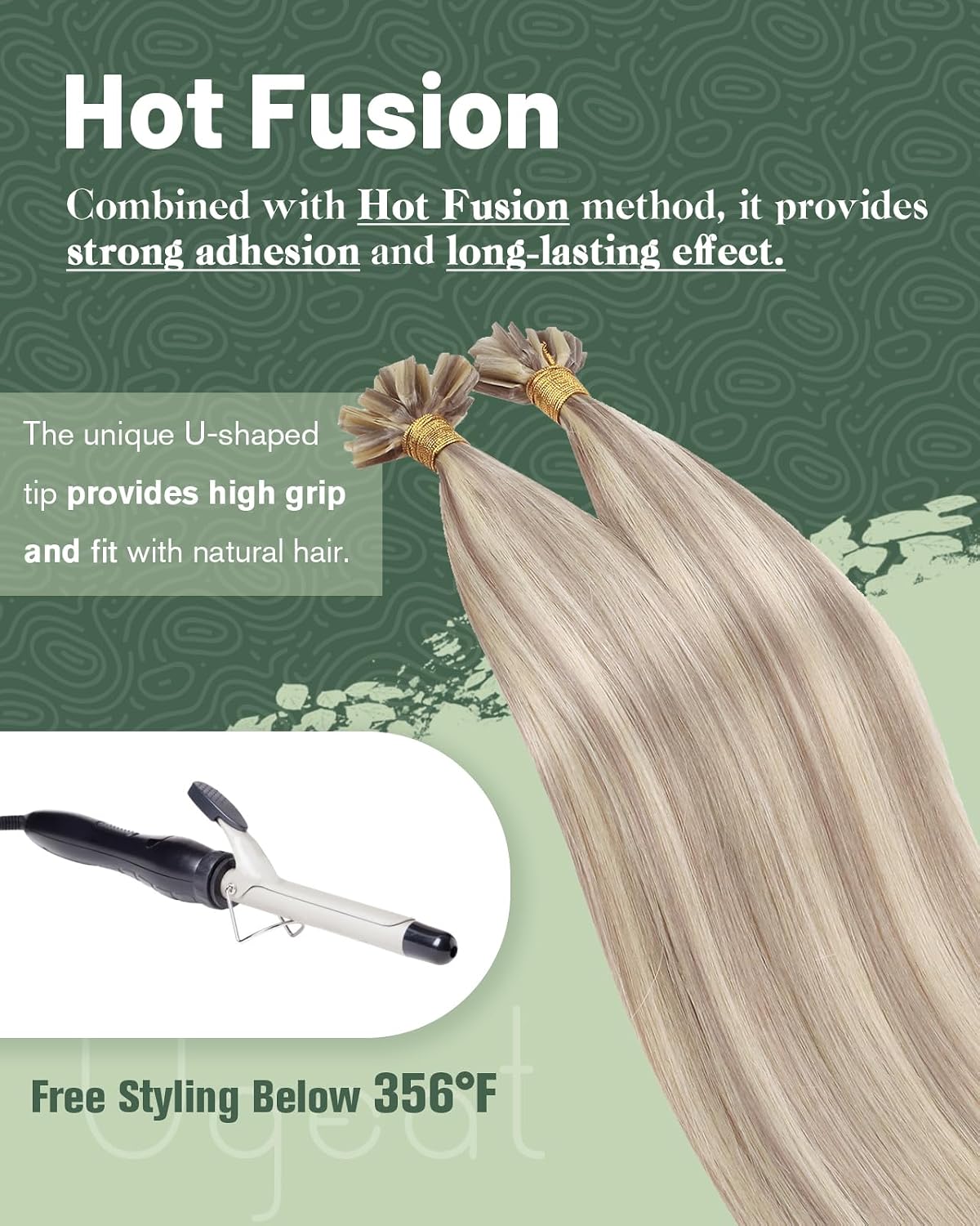 Detalle de Ugeat Bondings Extensions Echthaar 40 cm 18/613 (aschblond mit platinblond Highlight) – unsichtbare Keratin-Bondings, 50 g