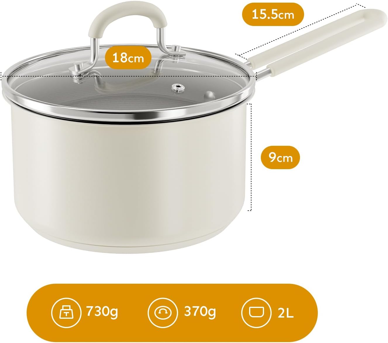Thumbnail 6 de COOKNANO 18cm Stainless Steel Saucepan with Glass Lid (2L) – induction ready, stay-cool handles