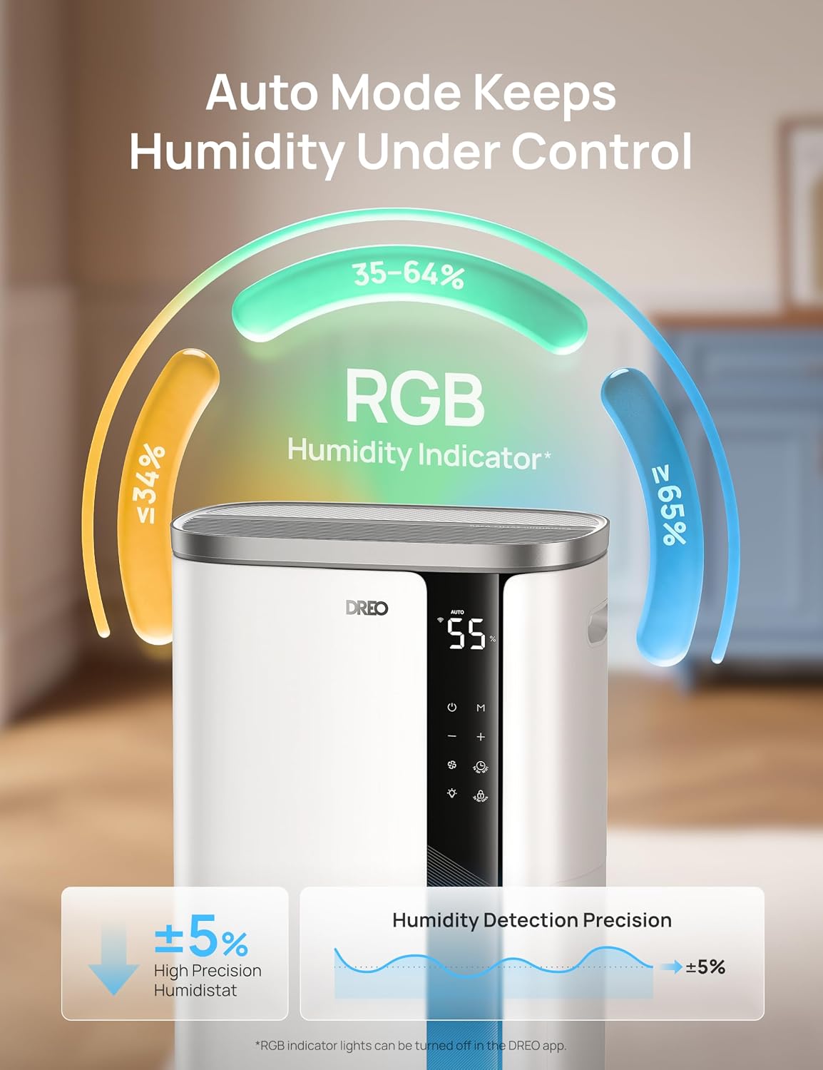 Detalle 2 de DREO DR-HDH003S Smart Dehumidifier, 75-Pint, 4,500 Sq Ft, App Control