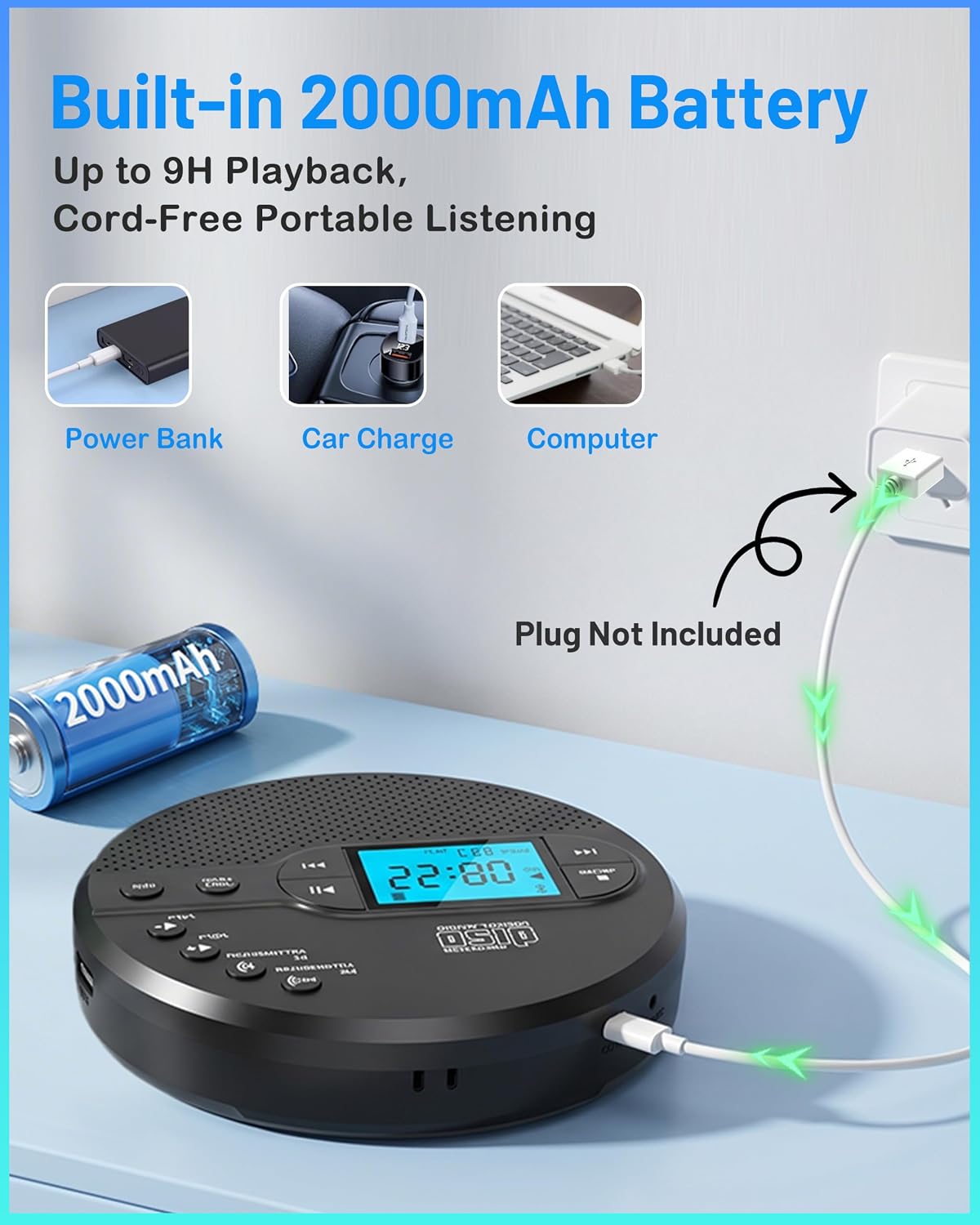 Thumbnail 6 de Sunoony Portable CD Player with 2000 mAh Battery
