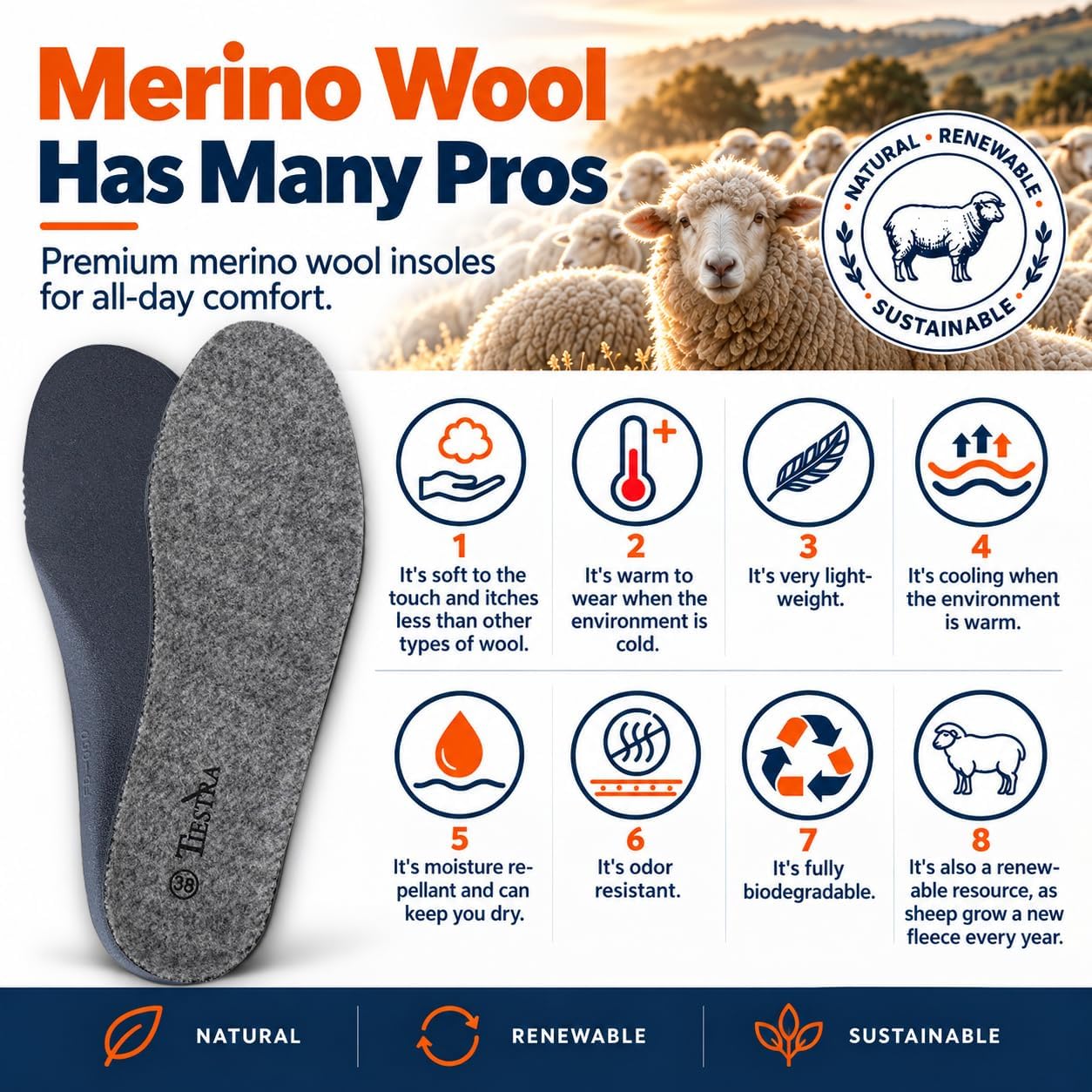Detalle de Merino Wool Insoles, EU 42/US 9