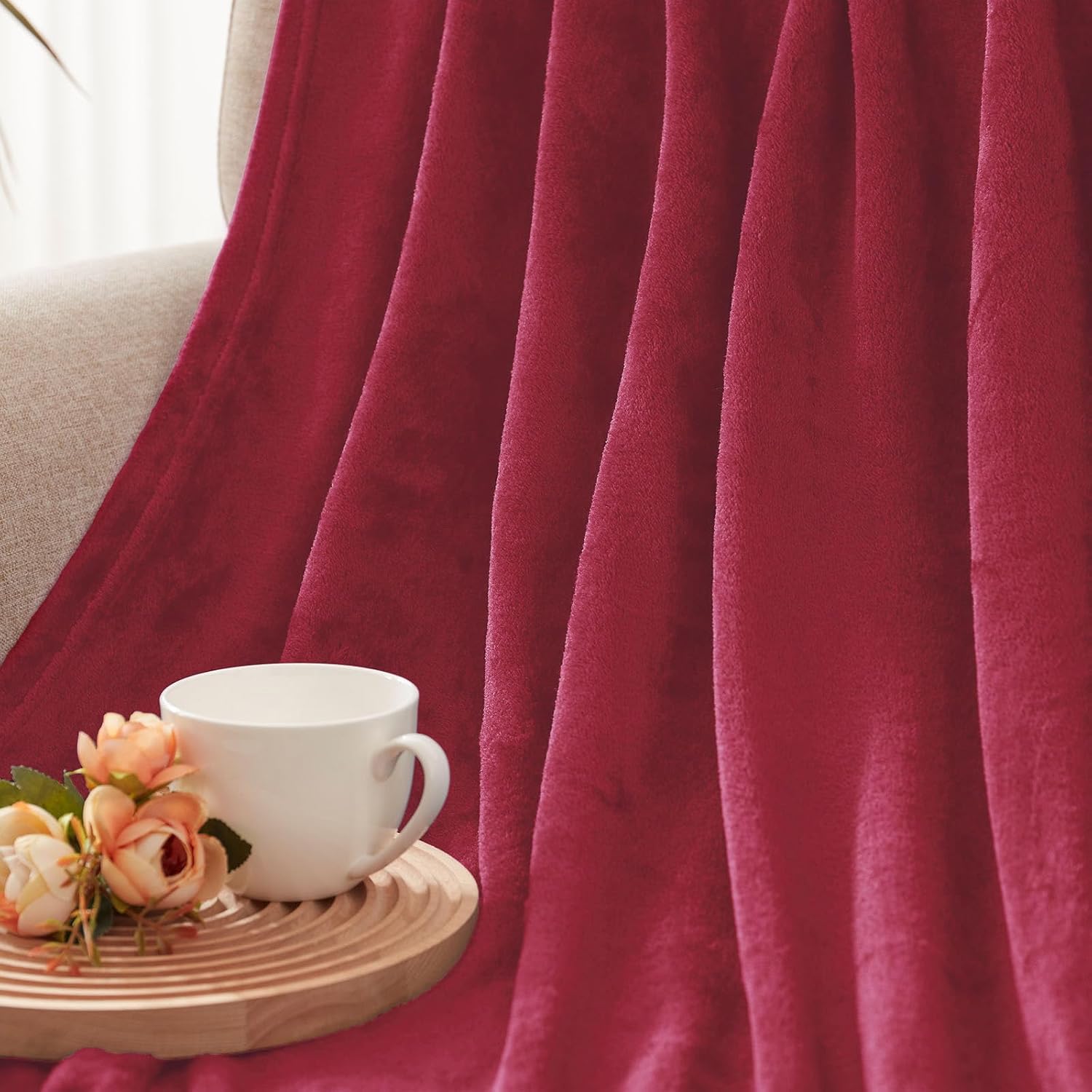 Thumbnail 6 de Exclusiv Kuscheldecke Fleece 220 x 240 cm in Weinrot – superweiche Allround-Decke