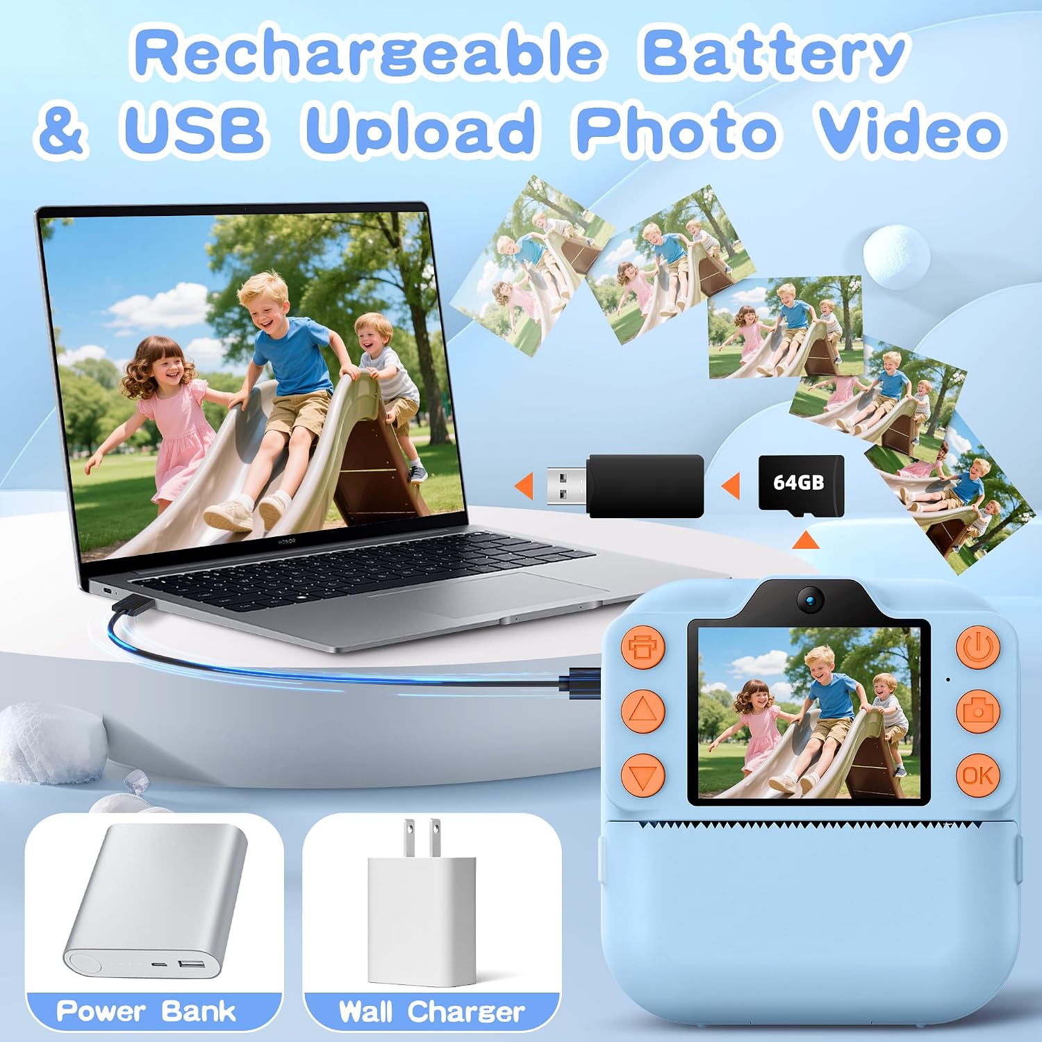 Thumbnail 5 de Coxlame Kids Instant Print Camera 1300mAh