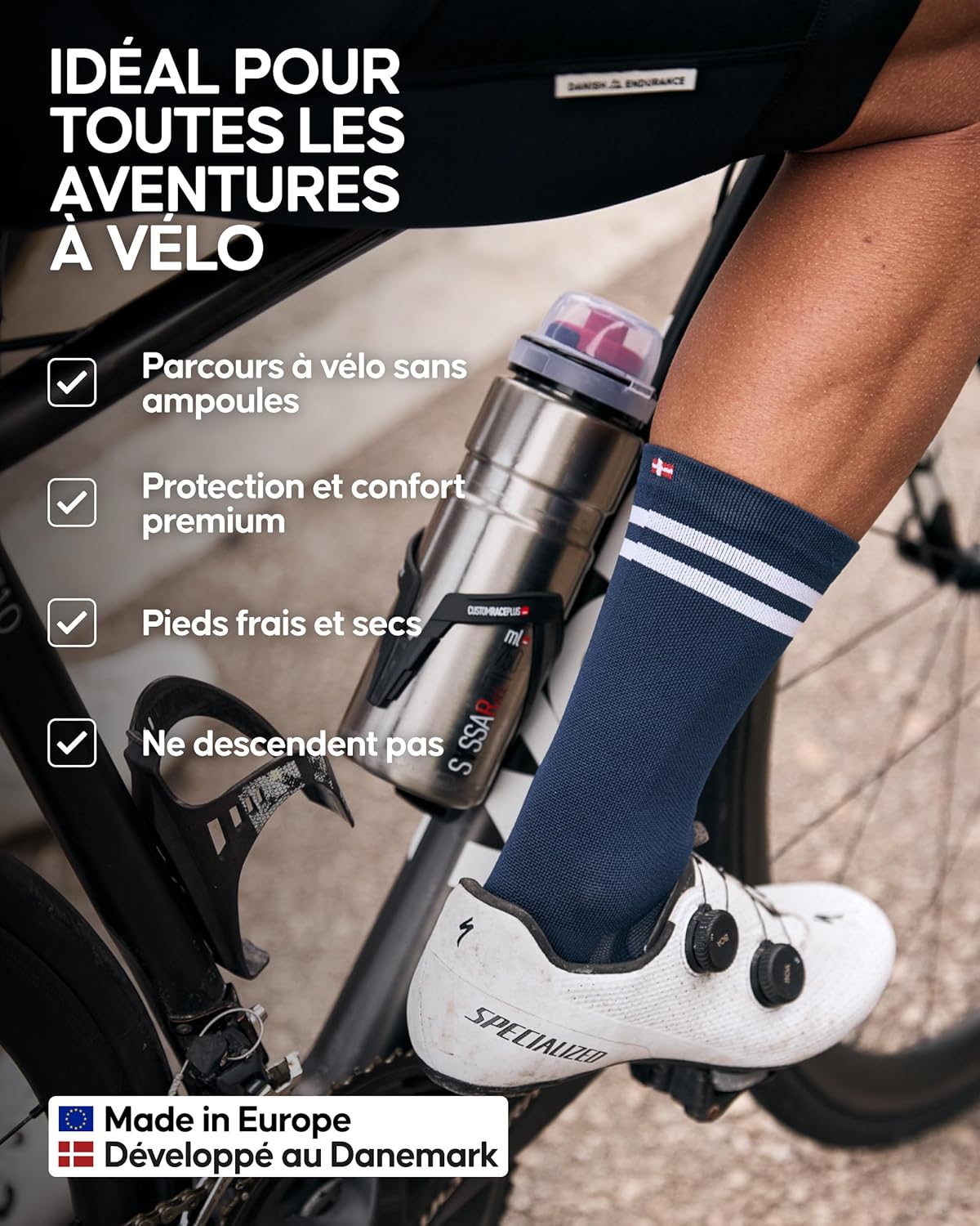 Thumbnail 2 de DANISH ENDURANCE Chaussettes de cyclisme performance rembourrées respirantes à séchage rapide (lot 3 ou 5)