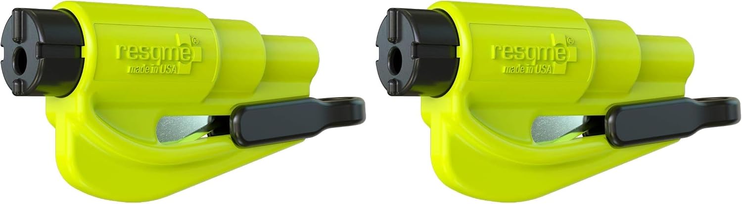 Detalle 2 de Resqme GBO-RQM-YELLOWFLUO porte-clés sécurité 2-en-1 (coupe-ceinture + brise-vitre) jaune fluo, lot de 1
