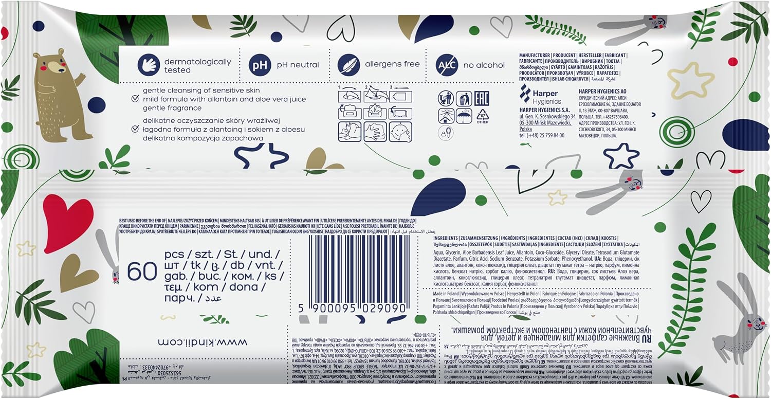 Detalle 2 de Kindii Natural Balance vochtige babydoekjes, 60 stuks met aloë vera en allantoïne