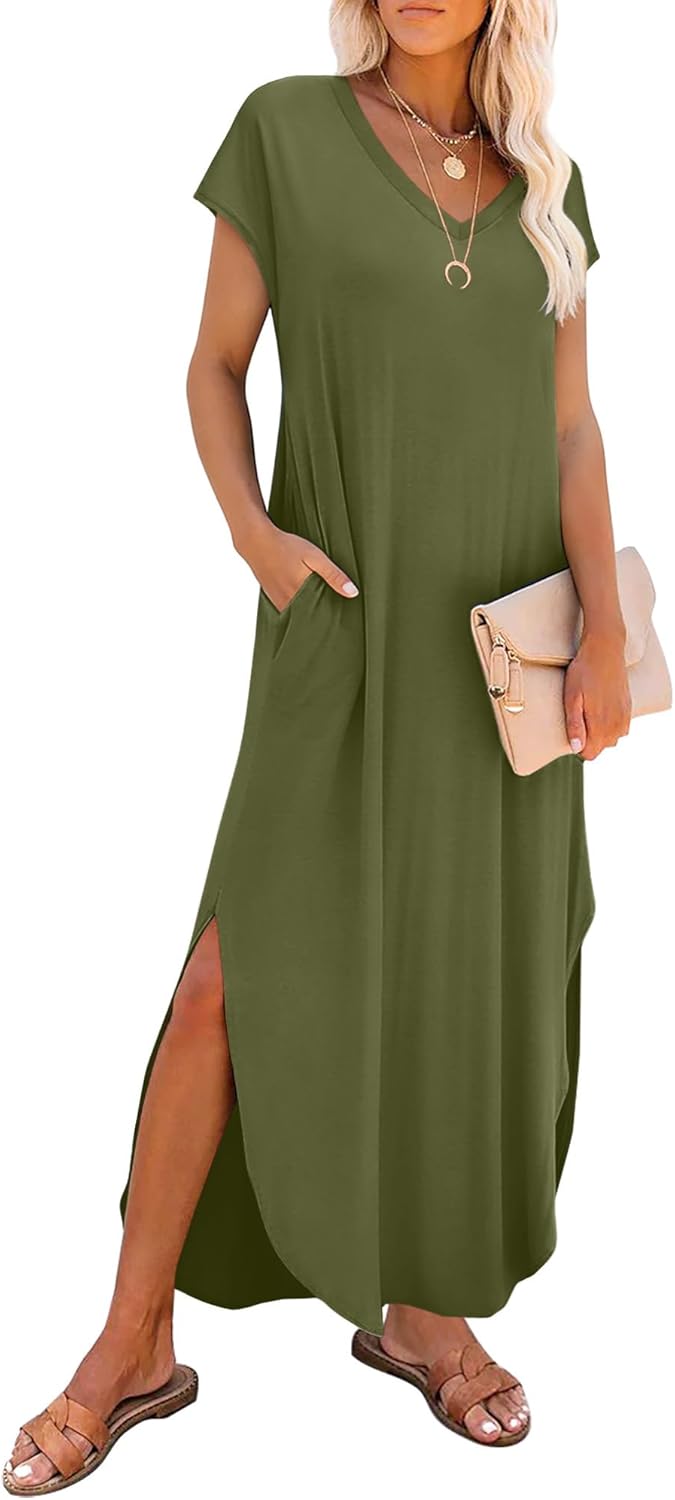 Thumbnail 6 de RUMIA Summer Casual Maxi Dress for Women with V-Neck, Cap Sleeves, Pockets, and Boho Vibe