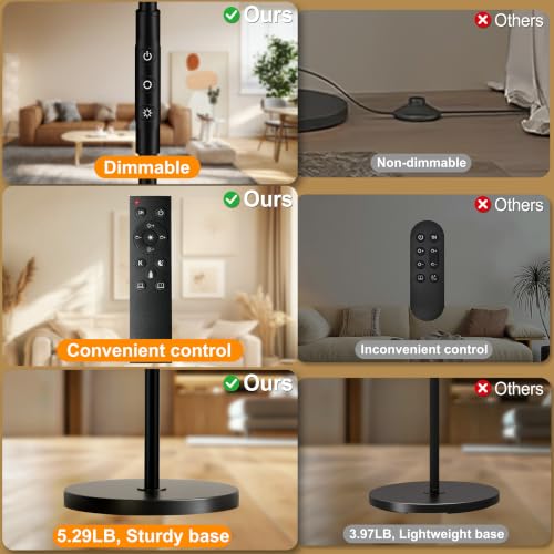 Detalle de Lampadaire sur Pied Yikuneng 3600LM 36W LED avec Télécommande et Contrôle Tactile — Ajustement de couleur 2700K–6500K