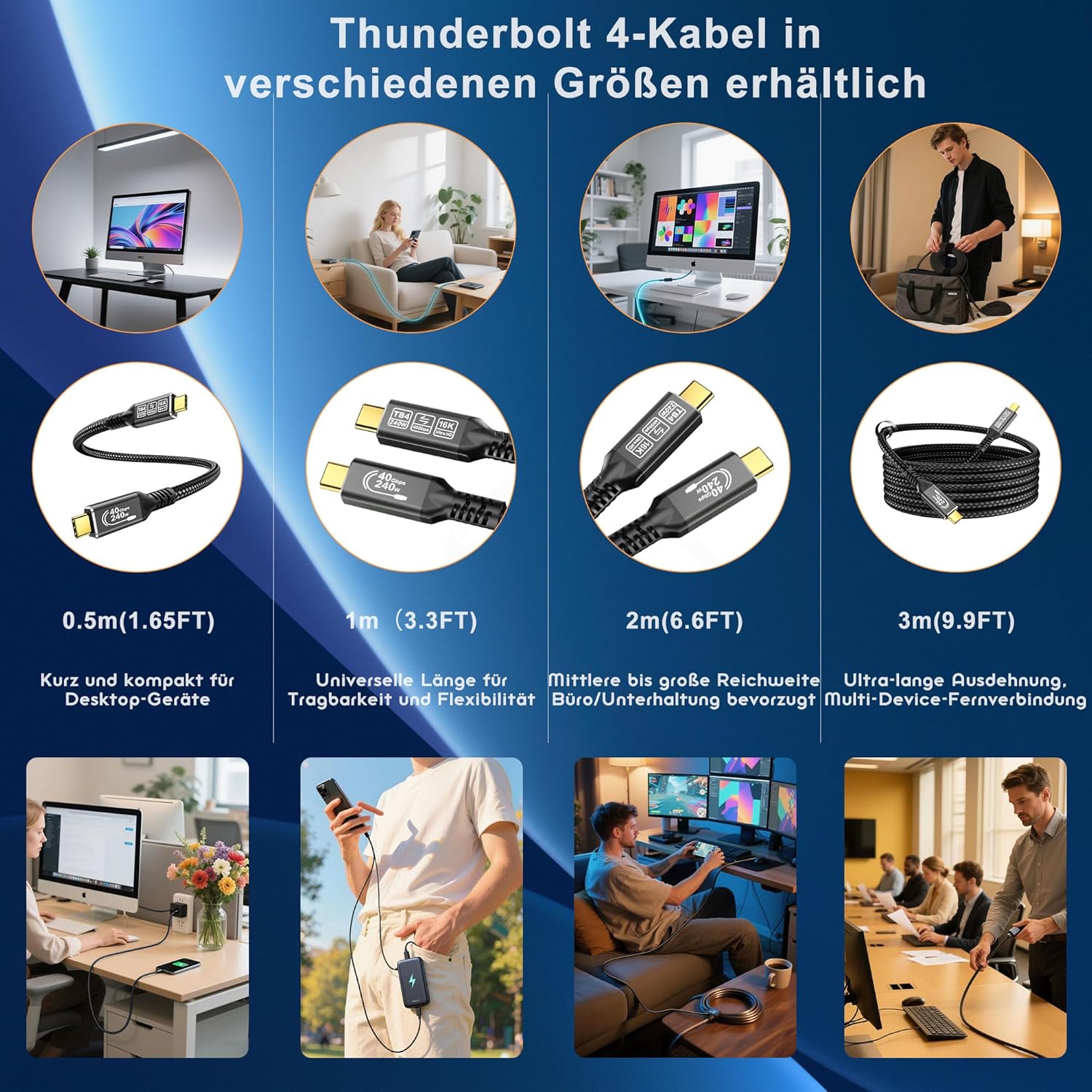 Thumbnail 5 de CAKOBLE Thunderbolt 4 Kabel (USB-C) 0,5 m – 40 Gbit/s, 240 W Schnellladung & Dual-Display bis 4K/144 Hz