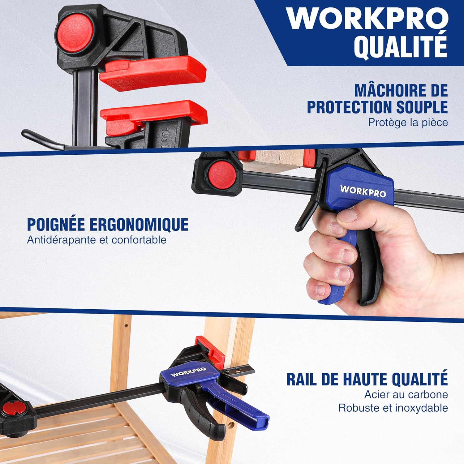 Thumbnail 2 de WORKPRO Jeu de 4 Serre-joints à libération rapide 120/150 mm – 23 kg et 68 kg