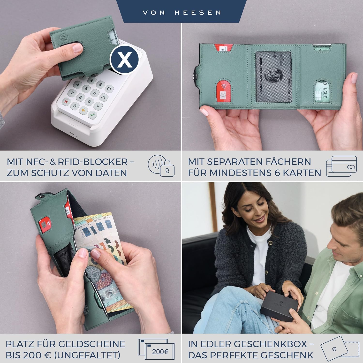 Detalle 2 de VON HEESEN Slim Wallet mit RFID, 9 x 7 cm