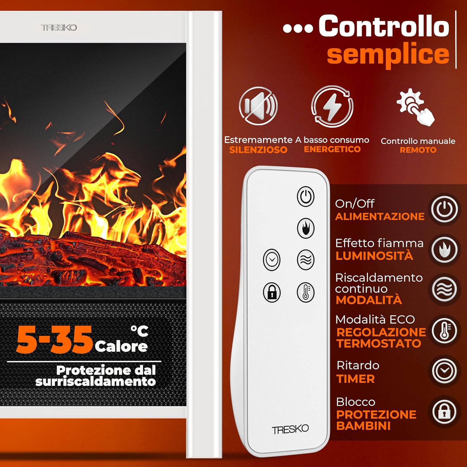 Thumbnail 5 de TRESKO SmartFire Camino Elettrico 2000 W