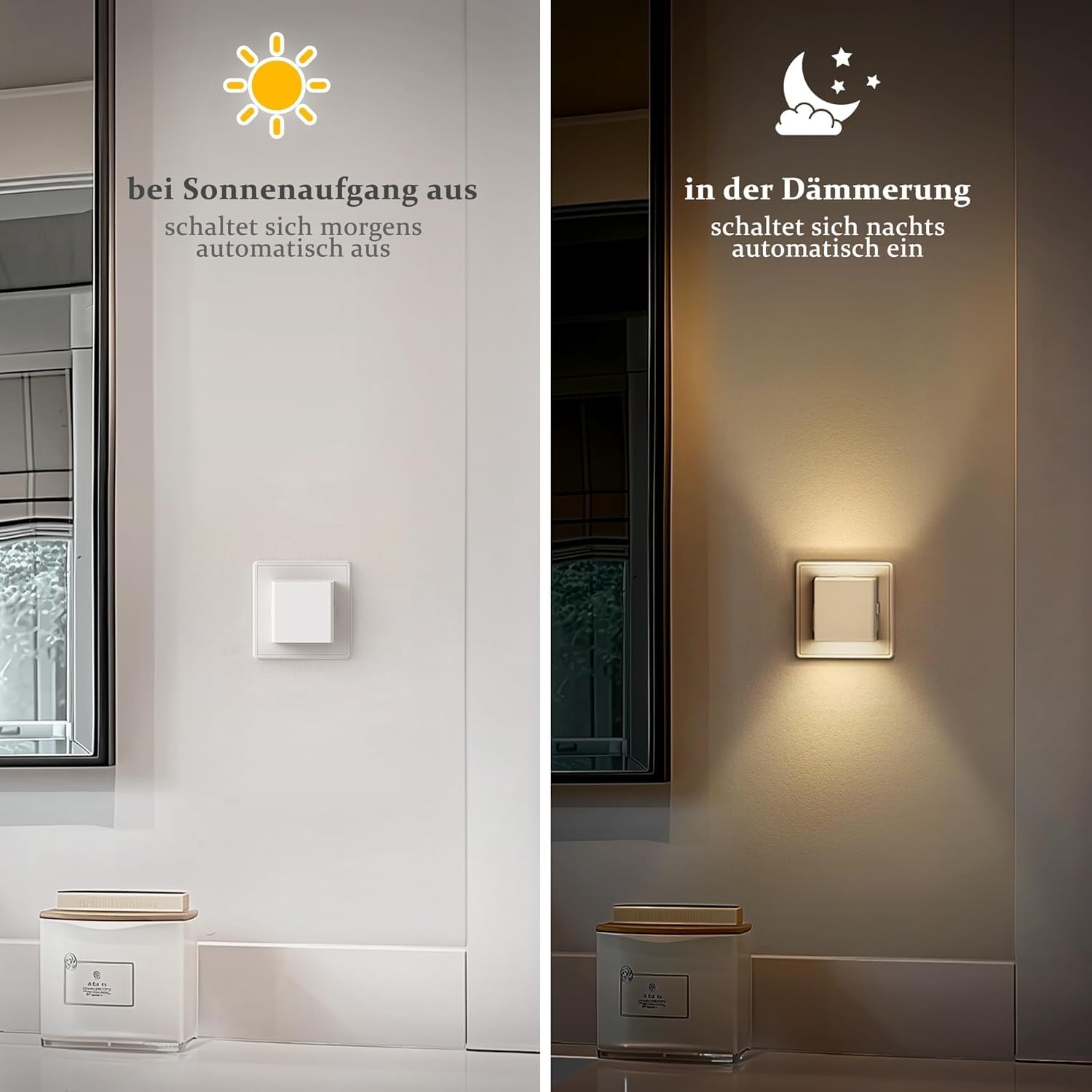 Detalle de Emeritpro Nachtlicht-Steckdose mit Dämmerungssensor (3000K, dimmbar), 4er-Set, 1W
