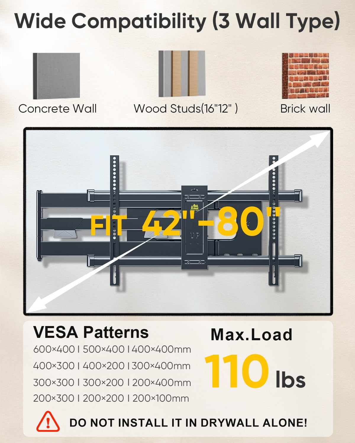 Thumbnail 2 de FORGING MOUNT Long Arm TV Mount Full Motion: Extreme Extension, Corner-ready, 42"–80" TVs