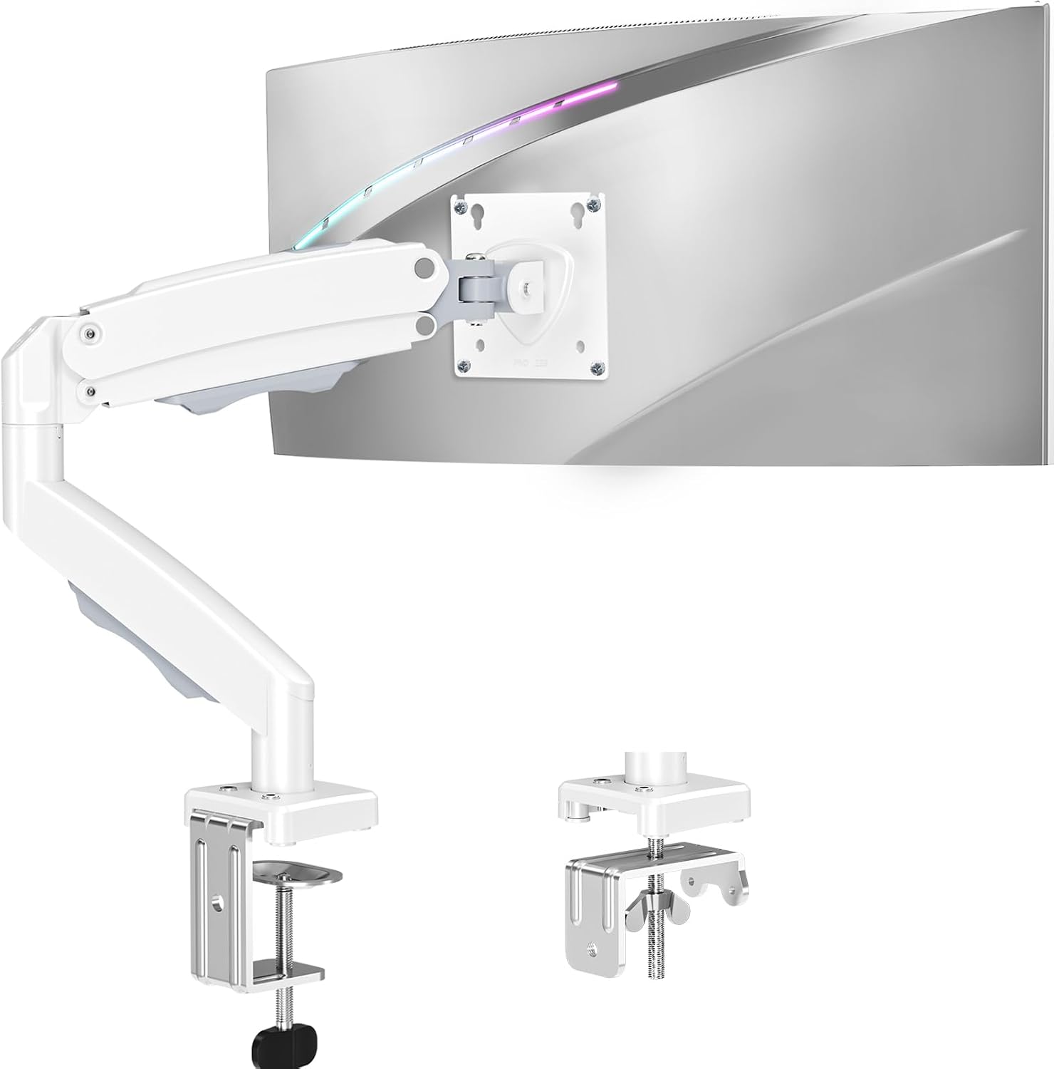 Detalle de MOUNTUP Pro White Single Monitor Arm, 22–32 Inches, 4.4–22 lbs