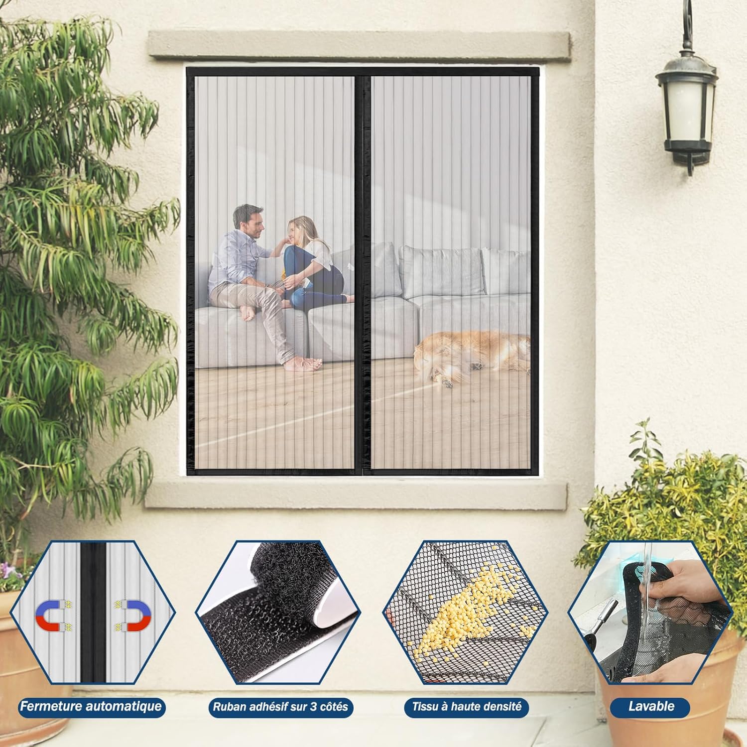 Thumbnail 1 de SAILIMAY Moustiquaire Fenêtre Magnétique 100x120cm – Fermeture automatique, sans perçage, moitié noire