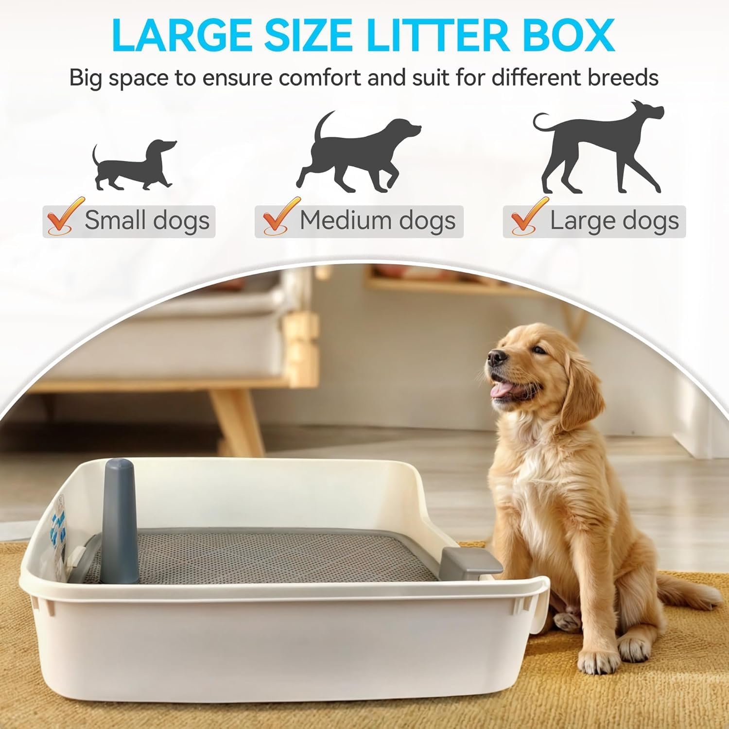 Detalle de All For Paws Indoor Dog Potty Tray with Removable Post & Protection Wall (63 x 63 cm) – Large Mesh Grid Pee Pad Holder