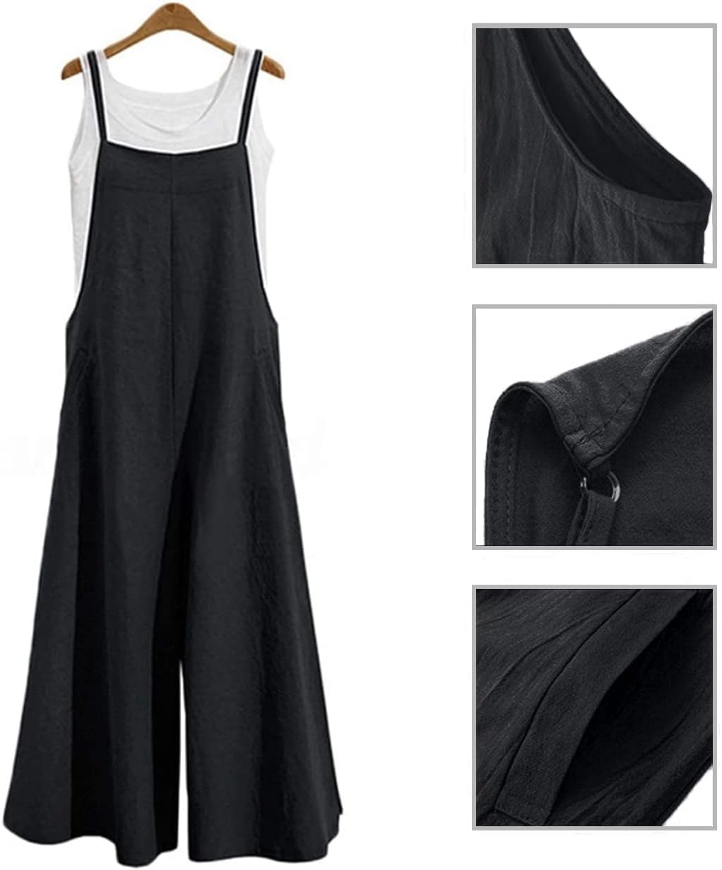 Detalle de YESNO Women Casual Loose Long Bib Pants Wide Leg Jumpsuits with Pockets (PZZTYP2)