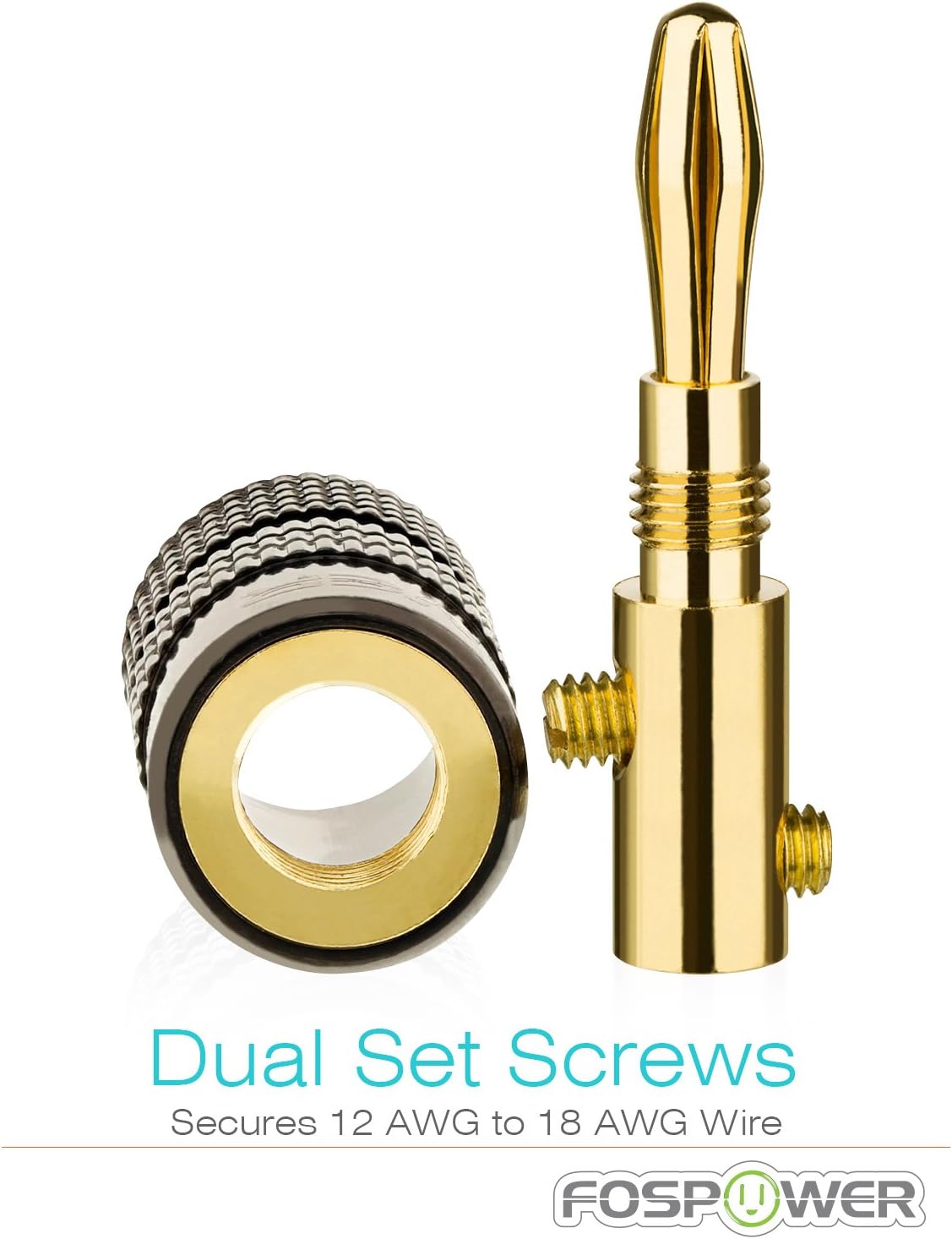 Thumbnail 2 de FosPower Banana Plugs 12 Pairs / 24 pcs — Closed Screw, 24K Gold Plated