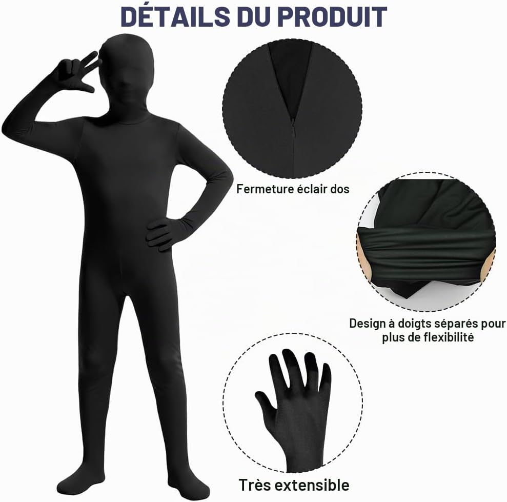 Thumbnail 2 de BSBUY tweede huidkostuum voor kinderen, zwart-groene jumpsuit in polyester-elastaan
