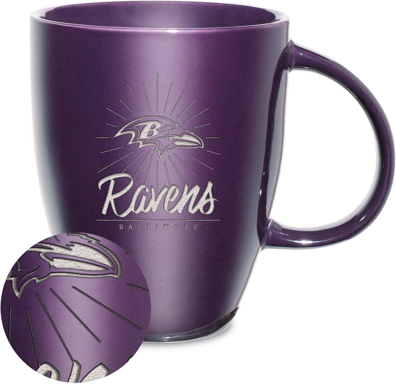 Detalle de Rico Industries NFL Football Sunburst 18oz Laser Engraved Ceramic Lustre Mug