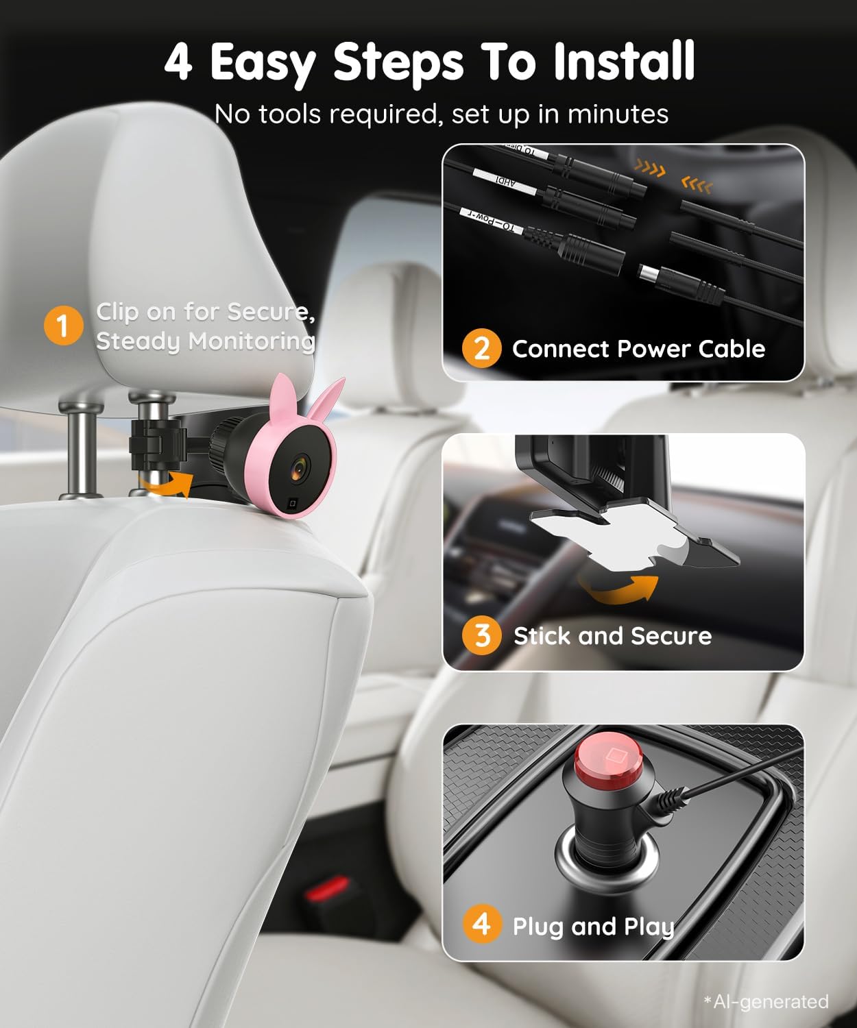 Detalle de Babyvue BV3PRO Dual Baby Car Camera, 7.2-Inch 1080p Split-Screen Monitor