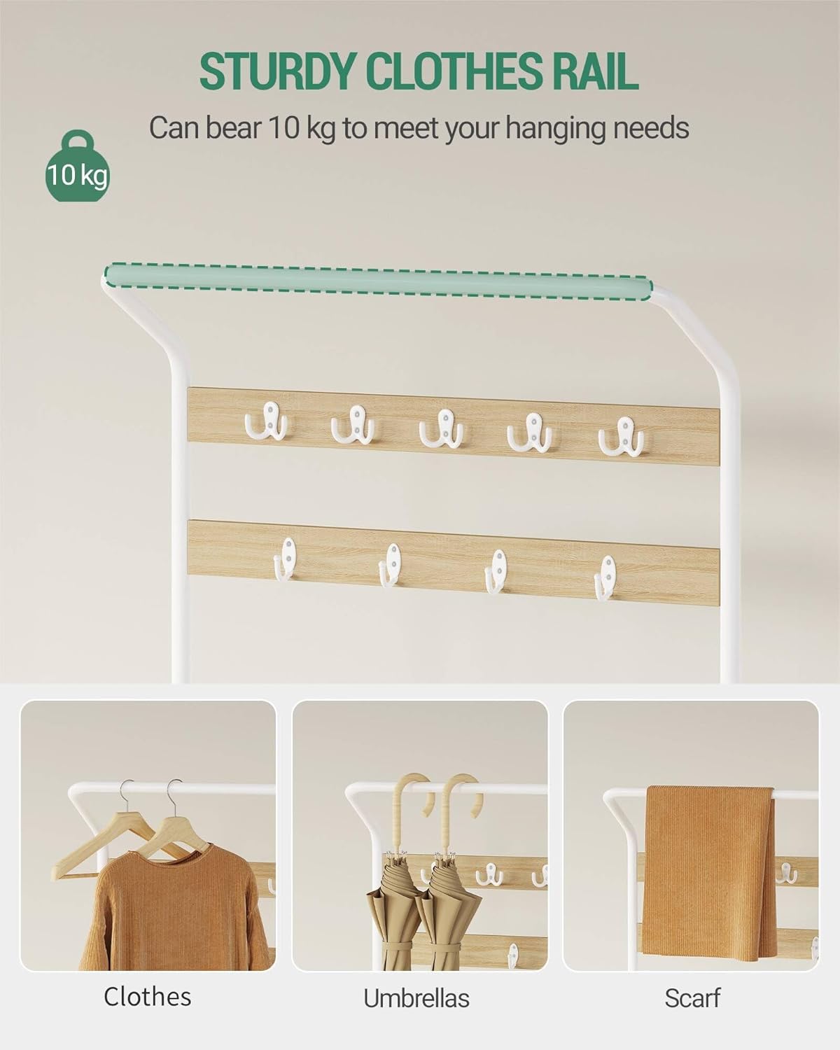 Thumbnail 5 de Hzuaneri Meuble d’Entrée HT19016W : porte-manteau avec porte-chaussures et 9 crochets