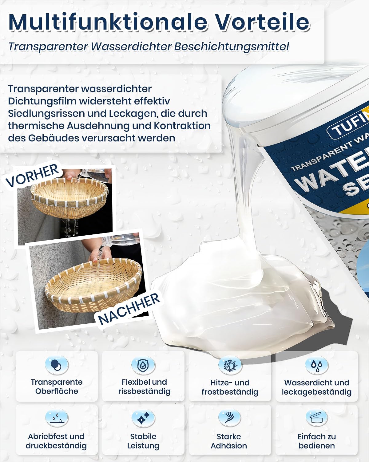 Thumbnail 1 de Transparenter Wasserdichter Beschichtungsmittel 1KG von TUFINEIN – Unsichtbare Abdichtung für Innen und Außen