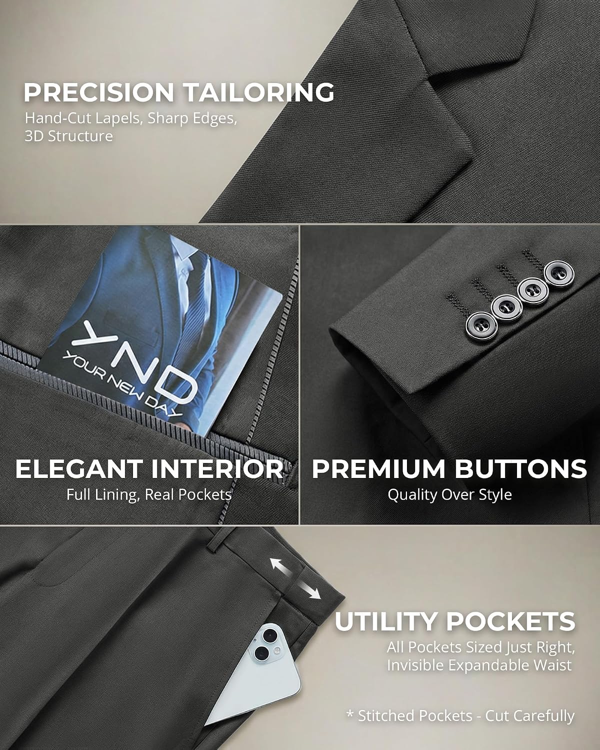 Detalle 2 de YND Men's 2 Piece One-Button Slim Fit Suit